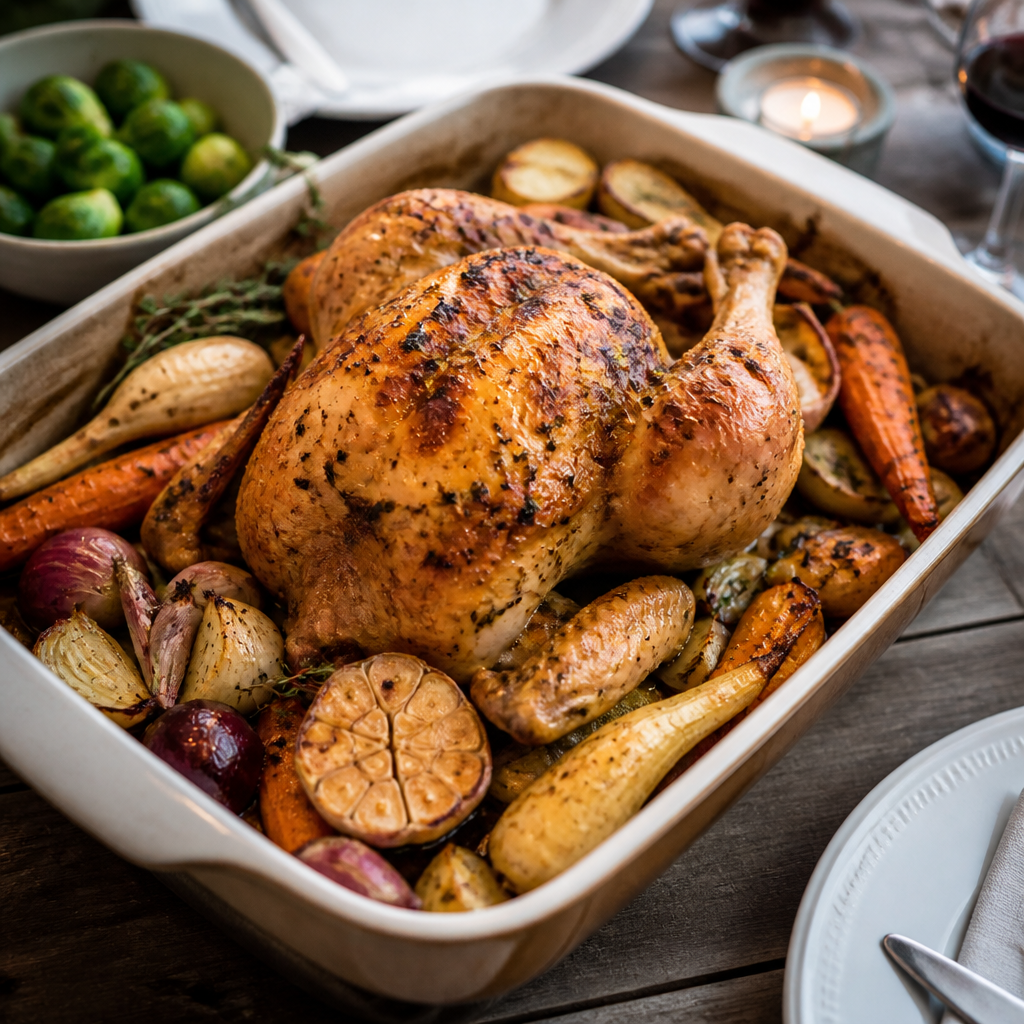 Poulet rôti de grand-mère aux légumes racines